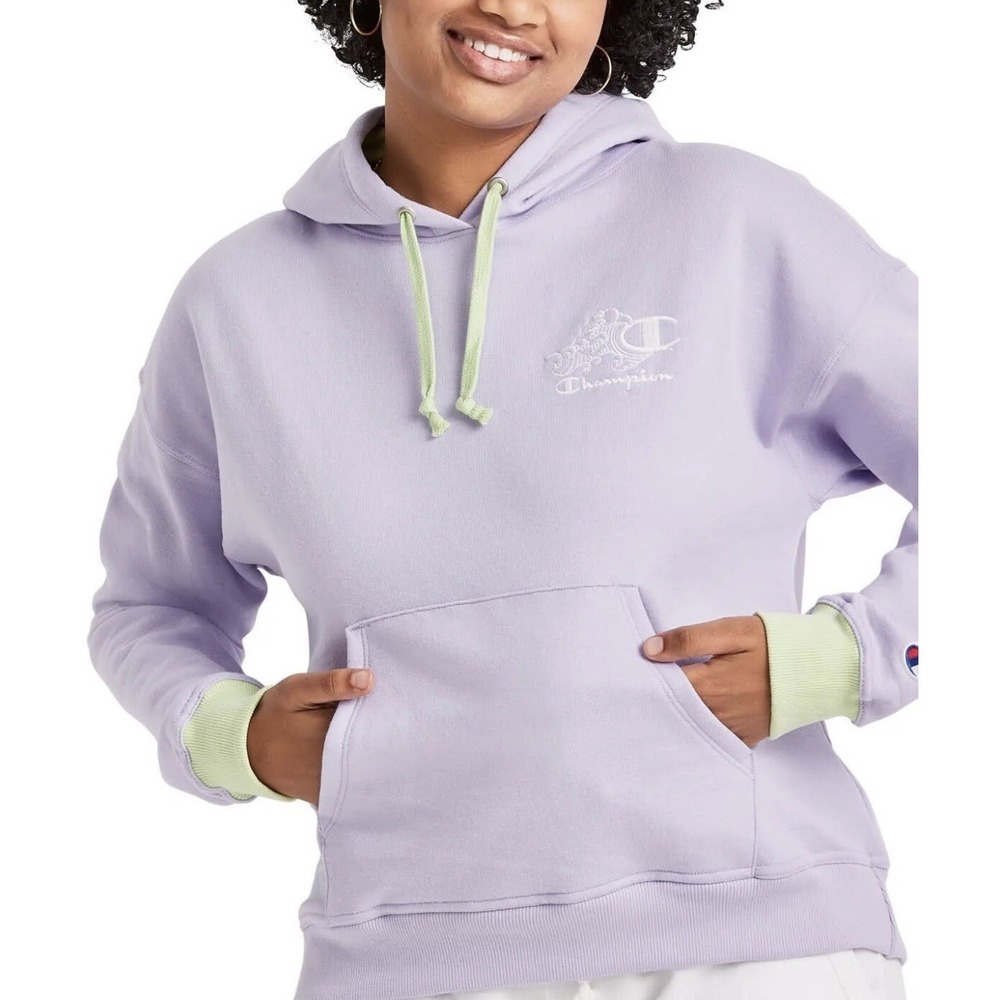 Champion Women's Medium Urban Lilac / Purple & Lime Green Powerblend Hoodie NEW